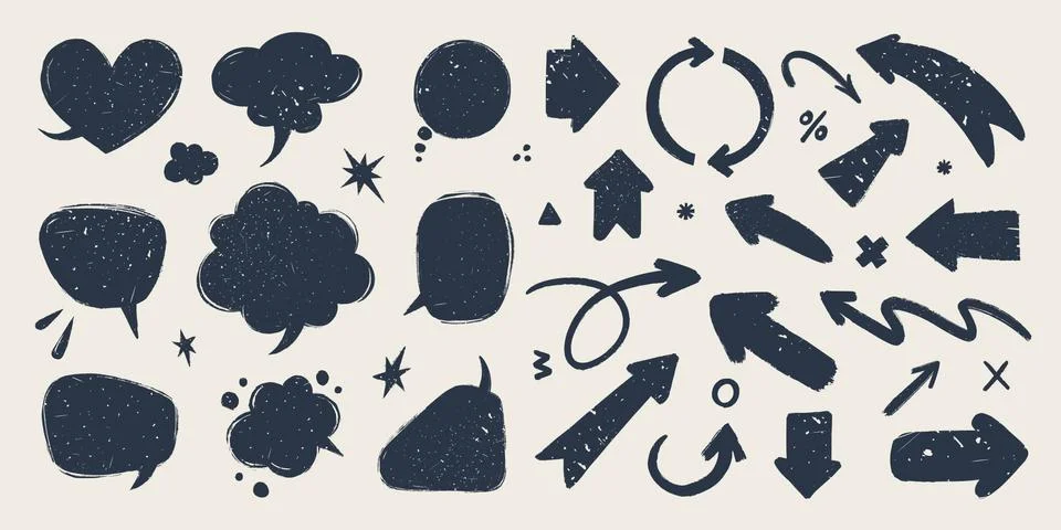 Abstract arrows and Speech bubbles set. Various doodle arrows and talk balloons Stock Illustration
