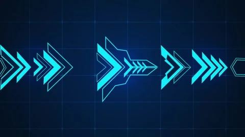 Abstract arrows moving across a dark digital grid background showing direct.. Stock Footage 336756027