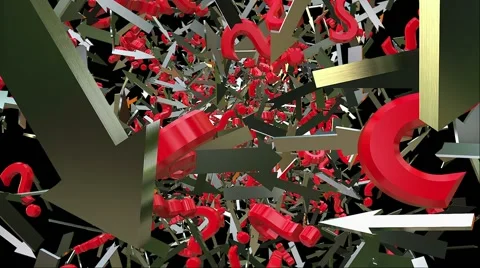 Abstract arrows with question marks on black Vidéo 49611756