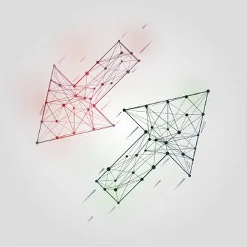 Abstract arrows set. Low poly geometrical figures with wireframe structure Stock Illustration