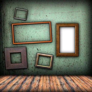 Abstract art backdrop with empty old  wooden frames Illustrazione stock