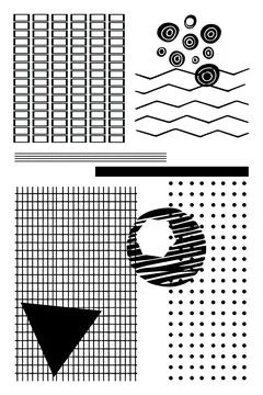 Abstract art background with black lines elements vector. Vertical poster, dots Illustrazione stock