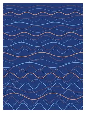 Abstract art blue and orange wavy lines on a dark blue background. Stock Illustration