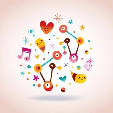 Abstract art composition with cute characters Ilustração Stock