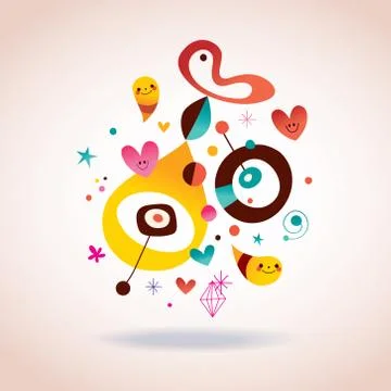 Abstract art with cute characters Illustrazione stock