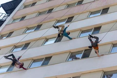 Abstract art dance performance on a building Stock Photos