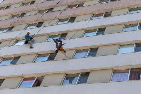 Abstract art dance performance on a building Stock Photos