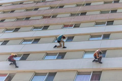 Abstract art dance performance on a building Stock Photos