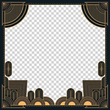 Abstract art deco frame showing gold lines and corner motifs around transparent Stock-Illustration