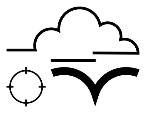 Abstract art elements including a cloud shape, a circular target, and a styli Illustrazione stock