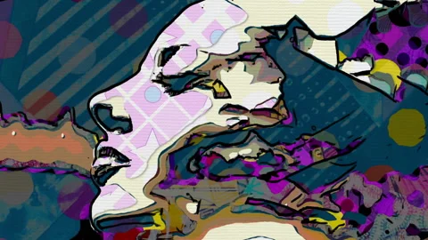 Abstract Art Featuring Expressive Face With Colorful Shapes and Patterns Stock Footage 312289977