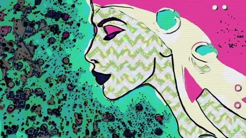 Abstract Art Featuring Expressive Face With Colorful Shapes and Patterns Stock Footage 313960373