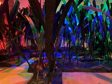Abstract art installation. artificial plastic forest. exhibition of contempor Stock Photos