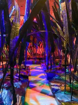 Abstract art installation. artificial plastic forest. exhibition of contempor Stock-Fotos