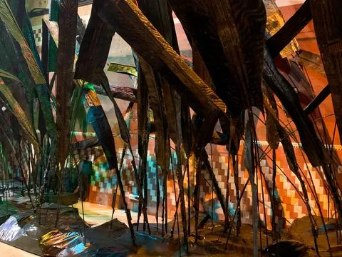 Abstract art installation. artificial plastic forest. exhibition of contempor Stock Photos