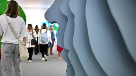 Abstract art installation creating a modern exhibition experience for visitors Stock Footage 322028395