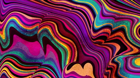 Abstract art - liquid psychedelic pattern of neon rainbow colored curved lines Stock Footage 316626981