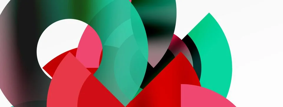 Abstract art with magenta petals, triangles, and patterns on white background Stock Illustration
