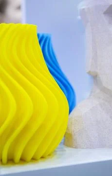 Abstract art object printed 3D printer Colored creative model printed 3D printer Stock Photos