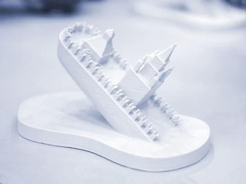 Abstract art object printed 3D printer White creative model printed 3D printer Stock Photos