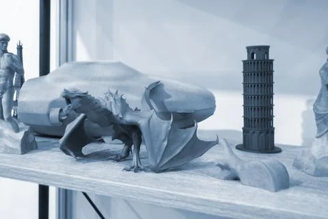 Abstract art objects prototype models printed 3D printer from polyamide powder Stock Photos