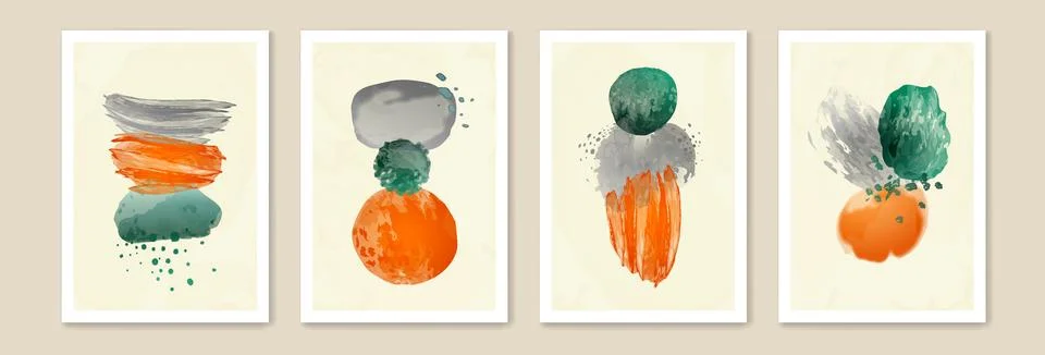 Abstract art patterns set, modern watercolor paint drops. Brush texture eleme Stock Illustration
