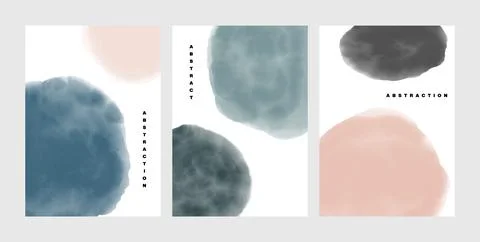 Abstract art poster set. Circle watercolor shapes contemporary backgrounds Stock Illustration