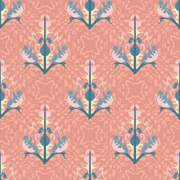 Abstract Art Vector Repeat Pattern In Ornate Style In Peach And Blue Stock Illustration