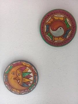 Abstract art with yin-yang and sun and moon Stock Photos