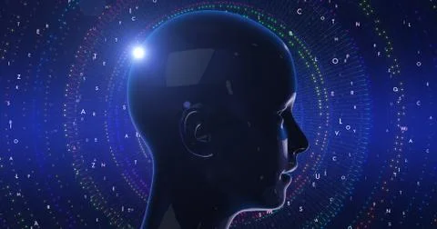 Abstract Artificial Intelligence And Technology Related Render With Human Head Stock Illustration