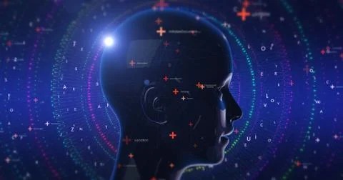 Abstract Artificial Intelligence And Technology Related Render With Human Head Stockillustratie