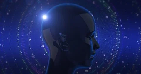 Abstract Artificial Intelligence And Technology Related Render With Human Head イラスト素材