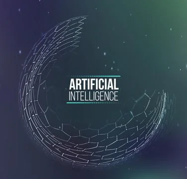 Abstract artificial intelligence with blue neon wireframes Stock-Illustration
