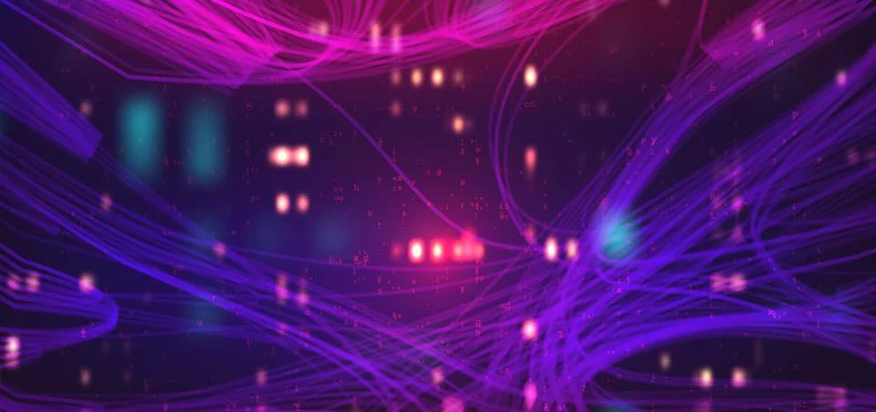 Abstract Artificial Intelligence Data Flow Background with Neon Fiber Connect Stock Illustration