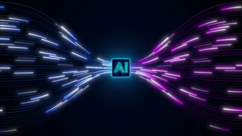 Abstract Artificial Intelligence with glowing particles data flow Stock Footage 346196458