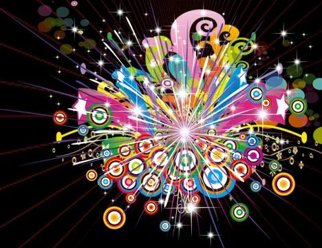 Abstract artistic 3d computer generated illustration of a multicolored firewo Stock Illustration