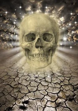 Abstract artistic 3d computer generated illustration of a scary skull backgro Stock Illustration