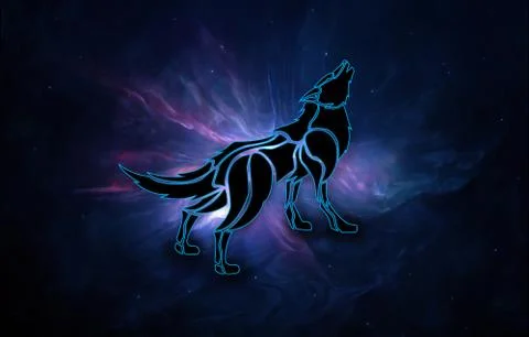 Abstract artistic 3d computer generated illustration of a unique wolf in a ne Stock Illustration