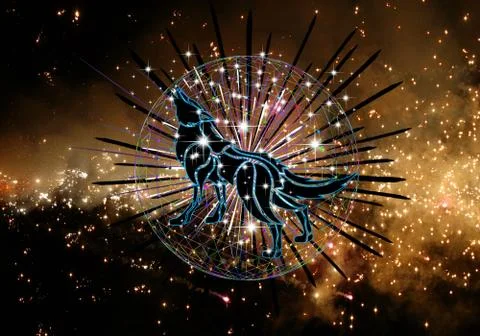 Abstract artistic 3d computer generated illustration of a unique wolf in a fi 스톡 일러스트