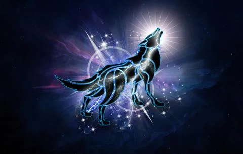 Abstract artistic 3d computer generated illustration of a powerful wolf in a  Stock Illustration