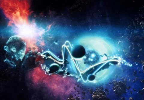 Abstract Artistic Artificial Intelligence Interface In A Nebula Background Illustrazione stock