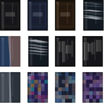 Abstract artistic backgrounds set with geometric shapes and lines in variou.. Stock Illustration