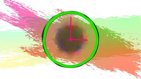 Abstract artistic clock with color splash. time is 3 o clock. Stock Illustration
