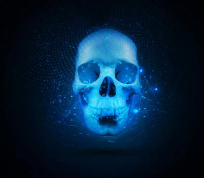 Abstract Artistic Crazy Devil Skull on a Cyan network Background Stock Illustration