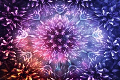 Abstract Artistic Digital Artwork Flowered Shaped On A Smooth colorful Backgr Foto stock