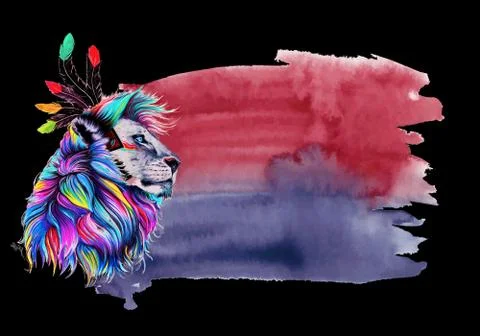 Abstract artistic digital drawing of a multicolored side face of a lion on a  Stock Illustration