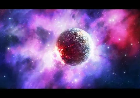 Abstract Artistic Explosion Of A Planet In A Multicolored Nebula Sky Stock Illustration