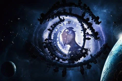 Abstract Artistic Eye With An Alien In Its Reflection On An Abstract Backgrou Stock Illustration