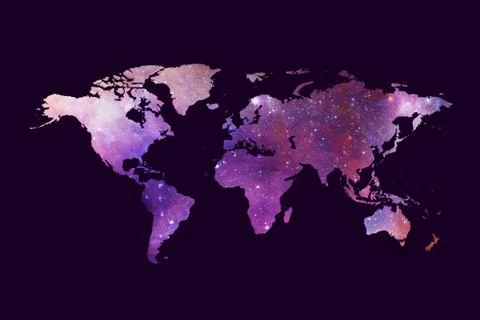 Abstract Artistic Multicolored World Map On A Dark Purple Background Stock Illustration