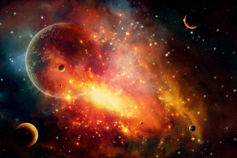 Abstract Artistic Planet Explosion Background Stock Photos